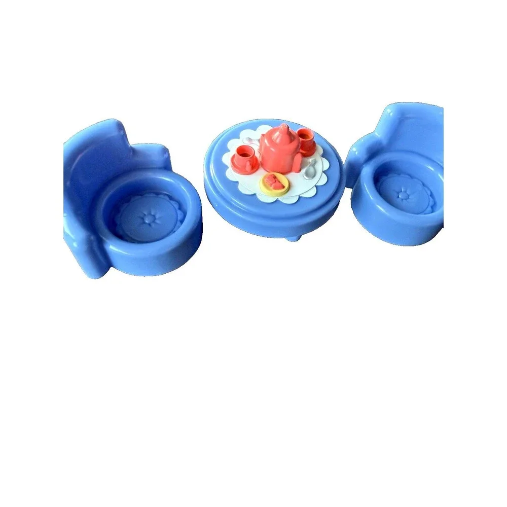 Vintage Fisher Price Little People Blue Royal Tea Party Table & 2 Chairs Set